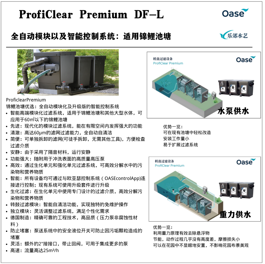 高科技水质净化系统，特别为锦鲤池配置的过滤设备